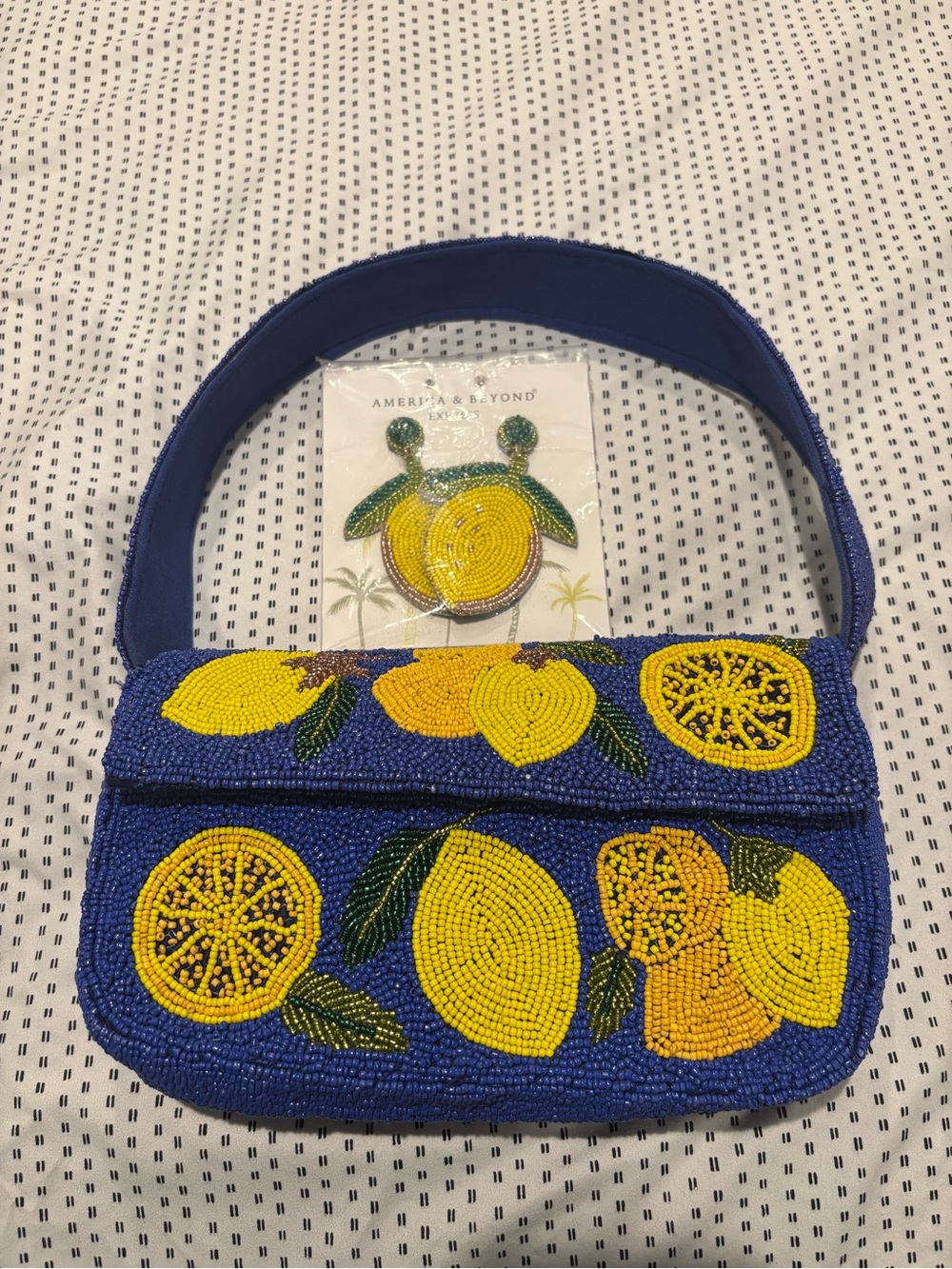 AmeriTex & Beyond Blue Beaded Lemon Shoulder Bag